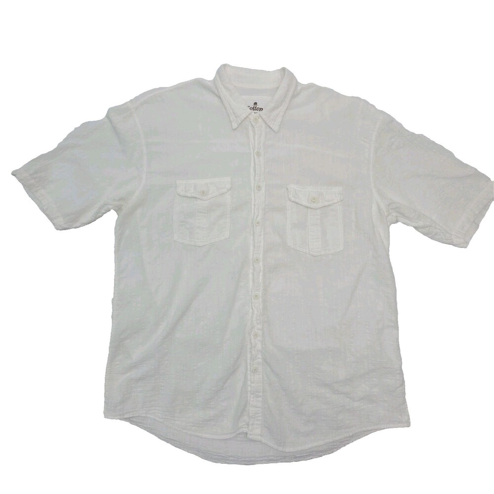 Cotton Natural White Shirt Men Sx XXL 2XL Short Sleeve Pocket Button Top Wedding